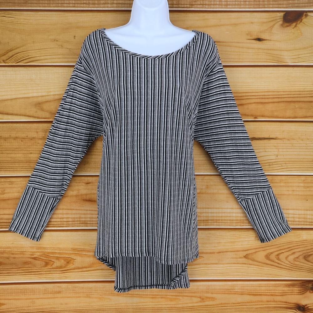 Dana Buchman Blouse Shirt Womens Size XL Black White Striped Long‎ Sleeves Soft